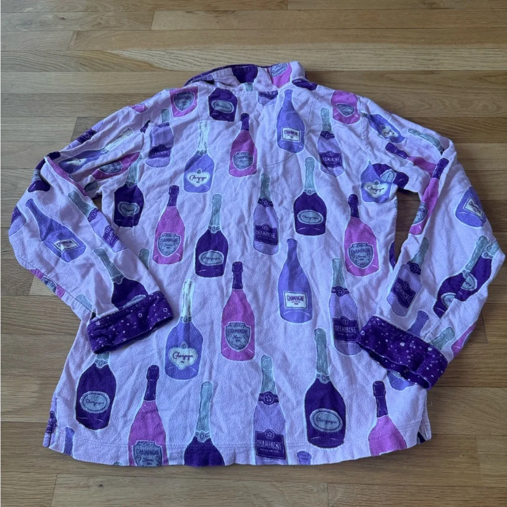 Munki Munki Ladies Flannel Champagne Bottle Festive PJ Top Purple Women's Small - Picture 9 of 11